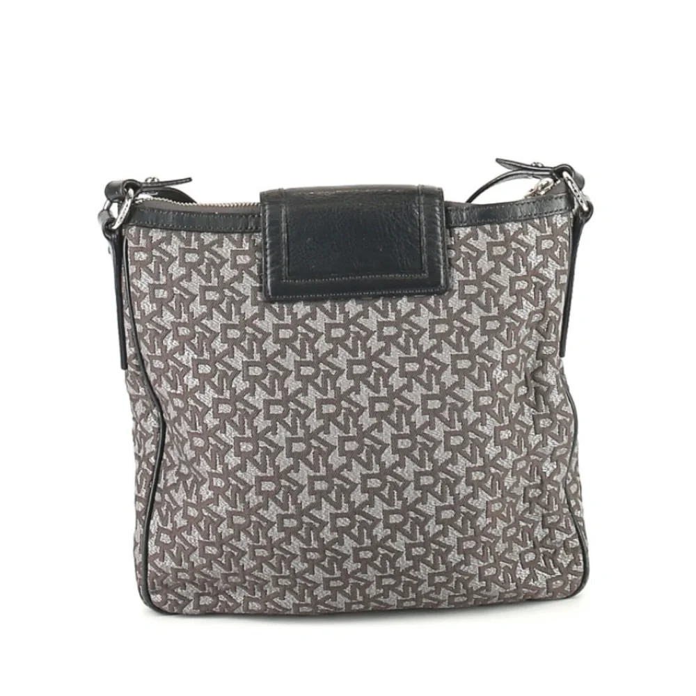 DKNY | Black & Gray Patterned Bag Canvas Leather Crossbody Logo Silver Hardware